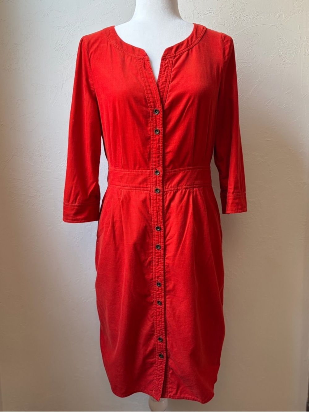 Maeve Anthropologie Red Corduroy Button Front Midi Dress Cotton Size 4